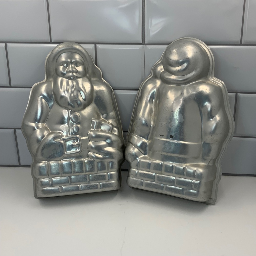 Vintage 3D Santa Claus in Chimney Aluminum Cake Pan‎ Set 2 Piece Christmas Mold